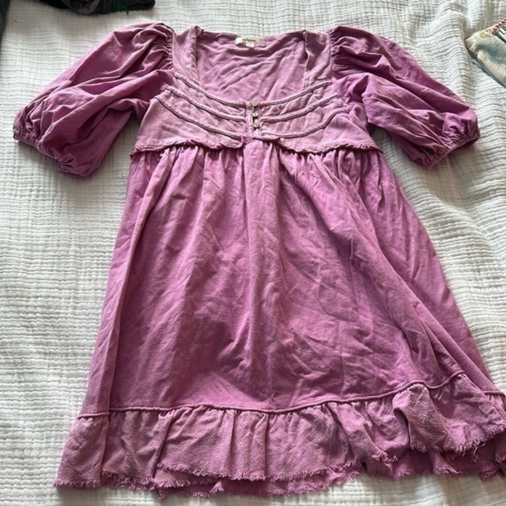La Lavon Boho Short Sleeve Button Front Dress in Purple Pink